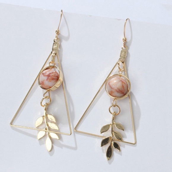 'Dangleberry' Marble Bead Leaflet Gold Earrings - Picture 2 of 4
